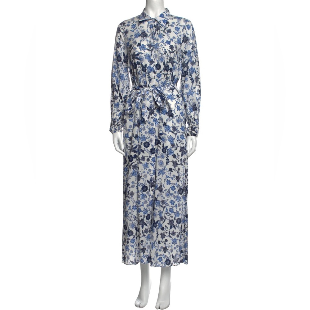 MISA Los Angeles Women Blue Floral Print Long Sleeve Shirt Dress Size XS
